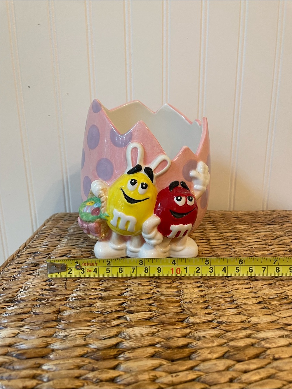 M&M'S Pink Polka Dot Egg Candy Holder with Yellow & Red Characters